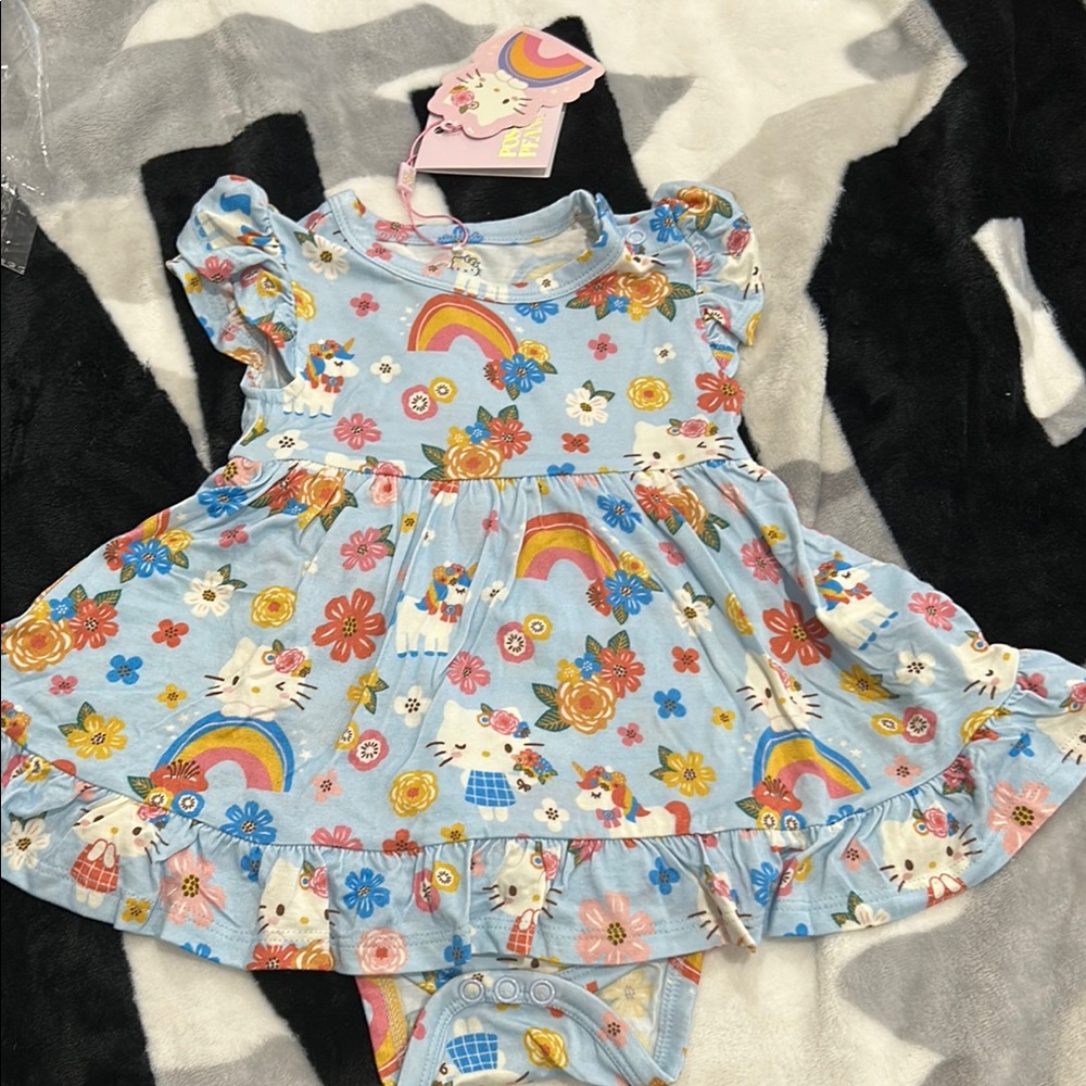 NWT Posh Peanut Springtime Blue Ruffled Hello Kitty Twirl Dress Size 6-12 months